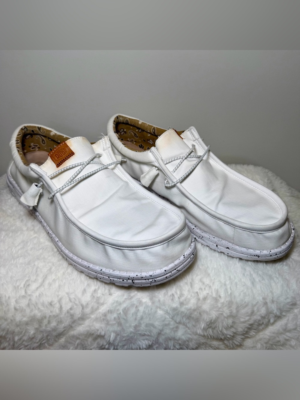Men’s Hey Dude Wally Washed White Slip-Ons | Size 13